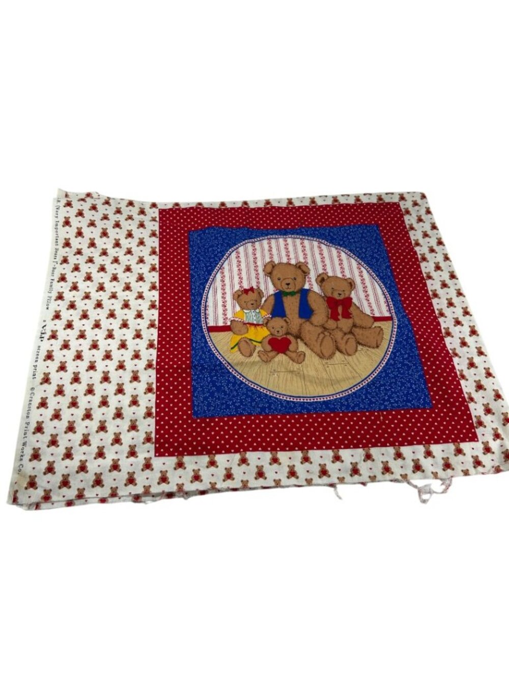 Cranston Print Works VIP Teddy Bear Cut Sew Stuff Craft Pillows Single Panel